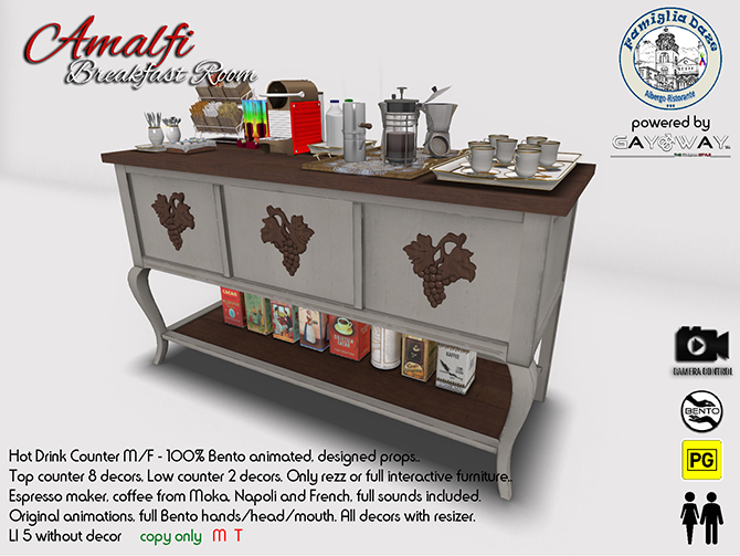 Second Life Marketplace AMALFI FOR BREAKFAST HOT DRINK COUNTER